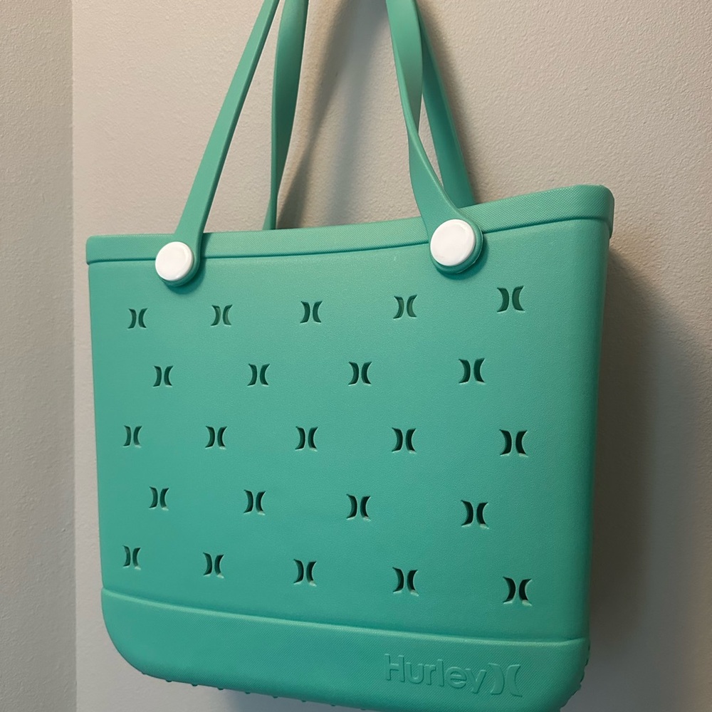 Hurley Green Perforated Tote with Contrasting Handles